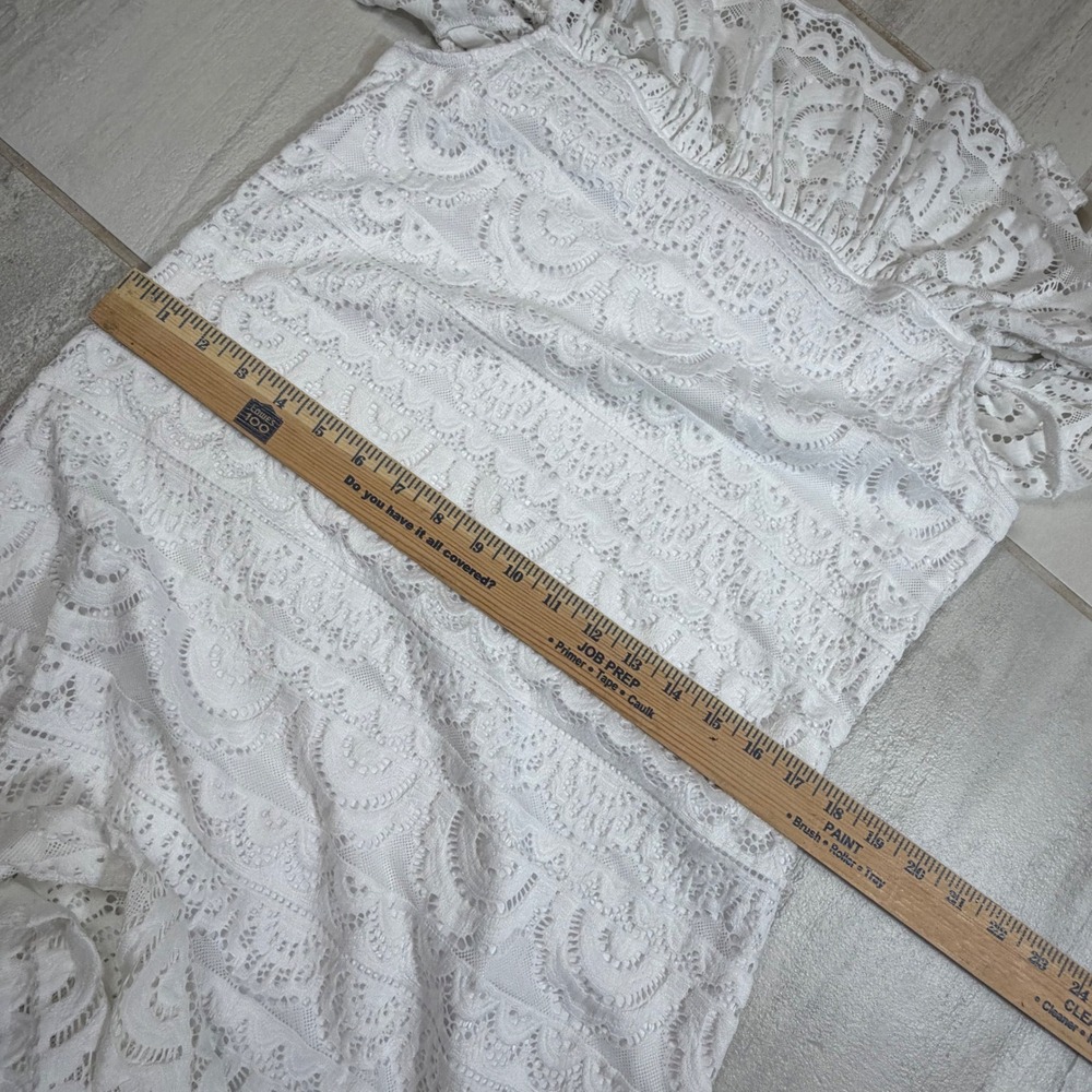 Lilly Pulitzer Womens White Lace Cold Shoulder Ruffle Tiered Mini Dress Medium - Picture 7 of 7